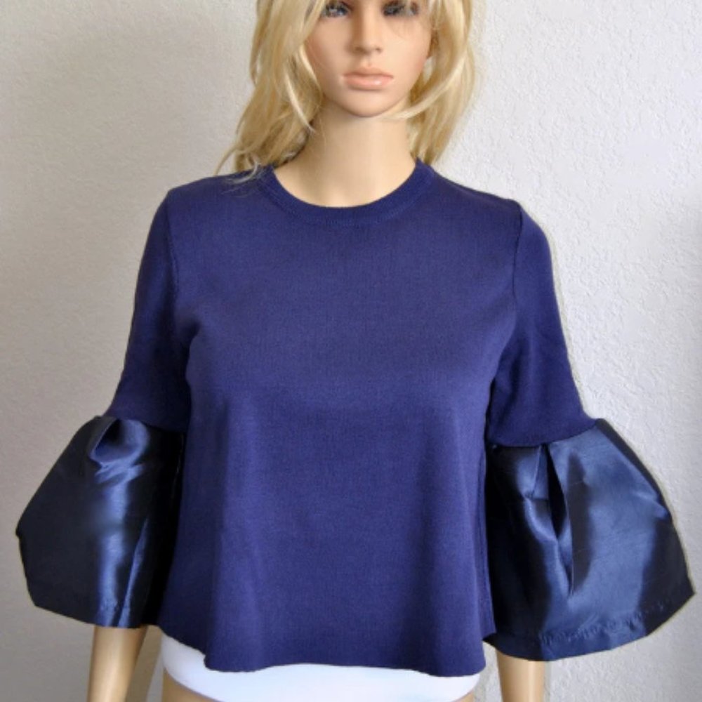 Bell Sleeve Top Tunic Lantern Sleeves Flounce Sleeved Top Blue-Purple Tanzanite